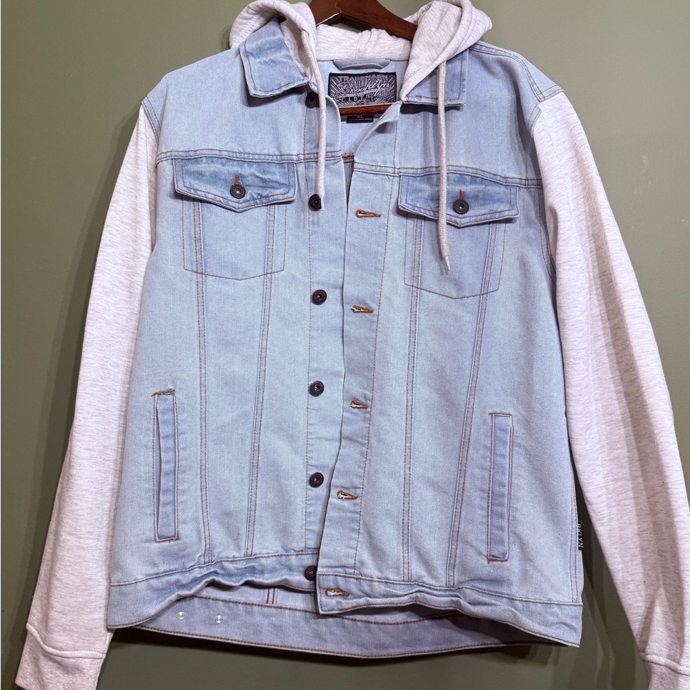 Brooklyn Cloth Light Blue Denim Jacket with Gray Sleeves